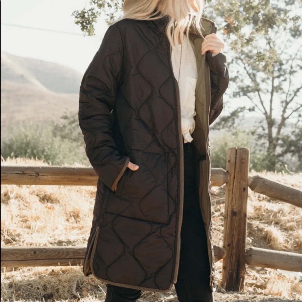 Reversible Olive Green Quilted Coat - Picture 6 of 11